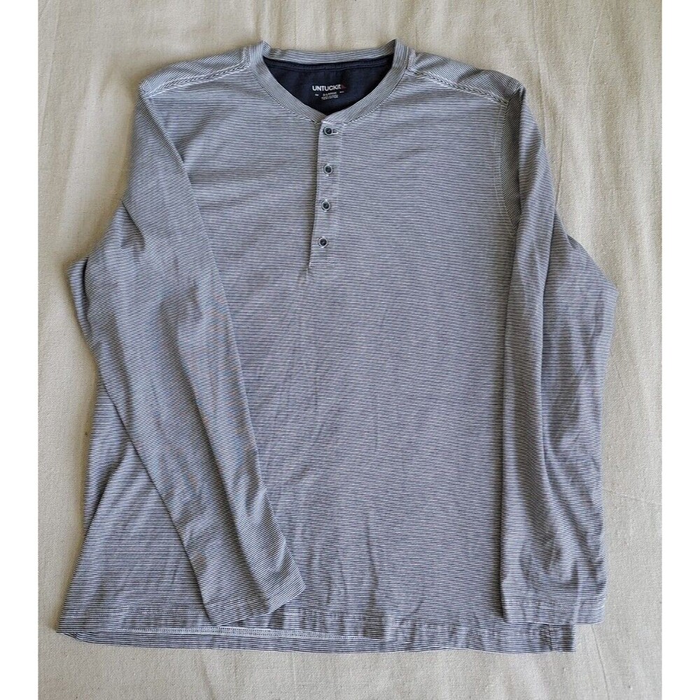 UNTUCKit Mens XL T Shirt Henley Long Sleeve‎ Blue Stripe Cotton Casual Weekend
